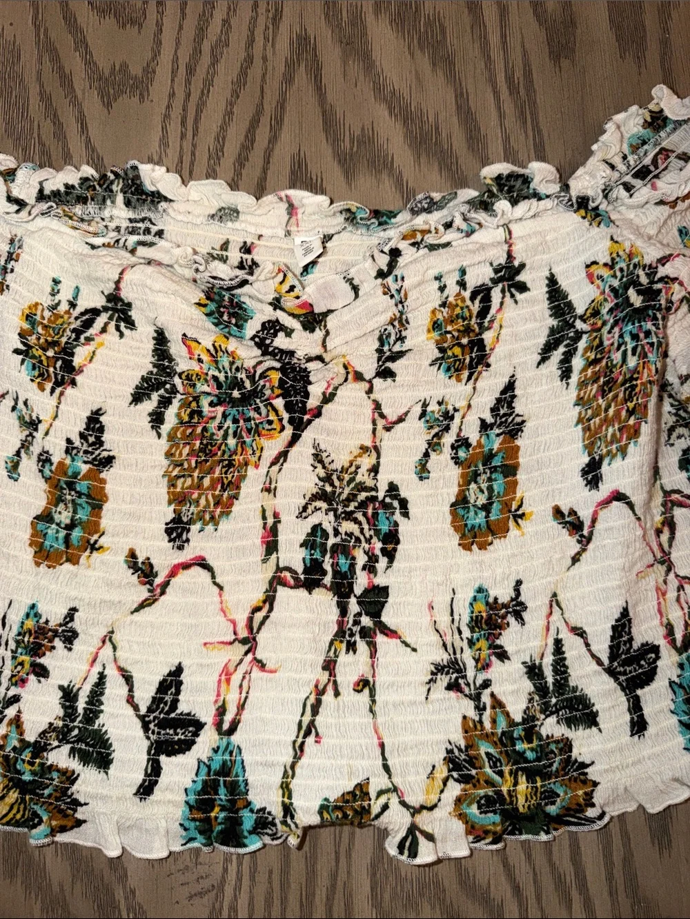 bp Cream Floral Off-Shoulder Smocked Top with Teal & Mustard Accents